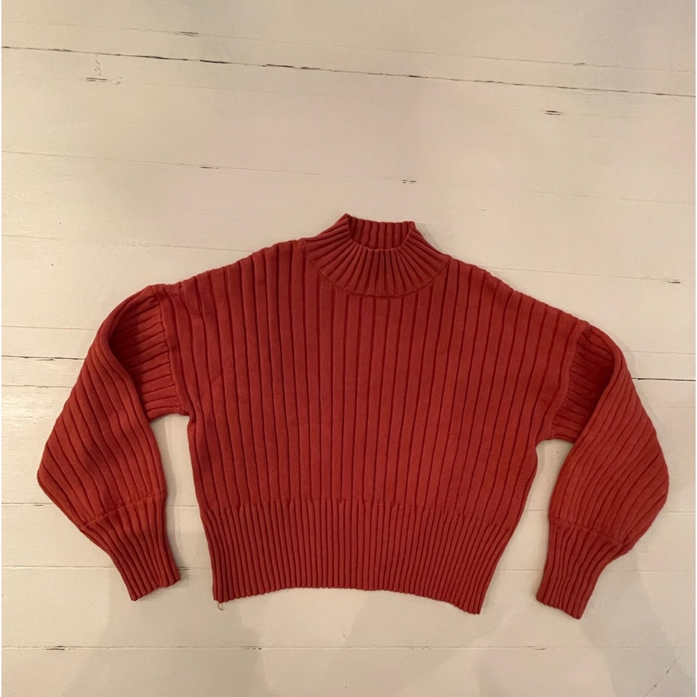 Rust Color Mock Turtleneck Cropped Sweater - image 1